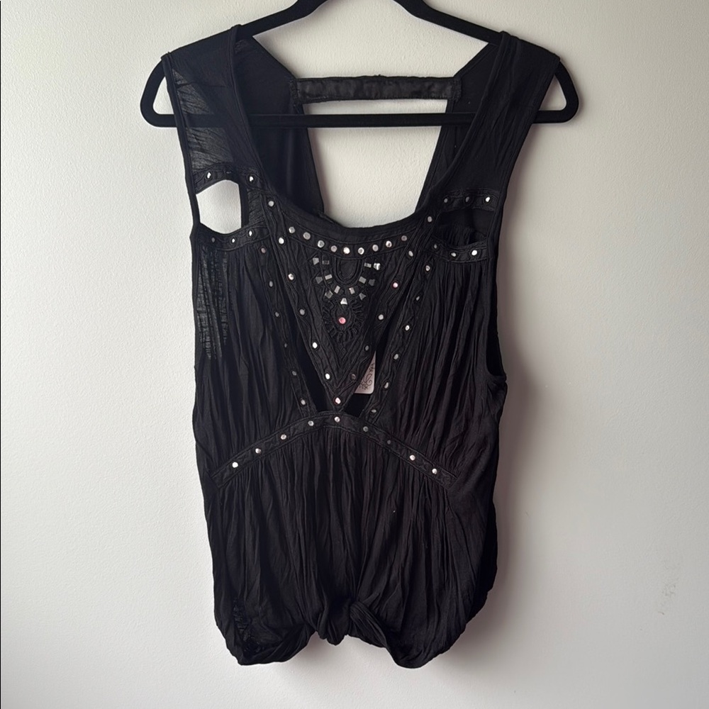 NWT Free People Black Silver Embellished Cut Out Tank